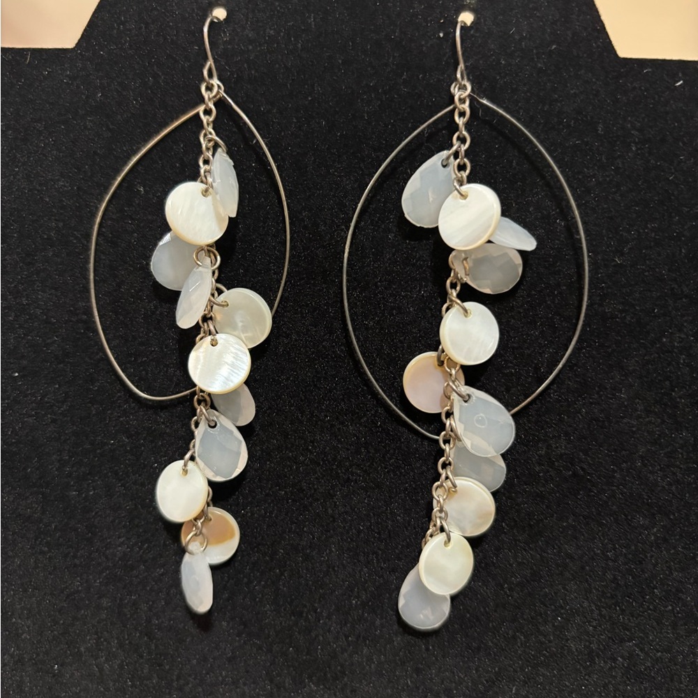 Silver Dangle Earrings with White Shell Accents